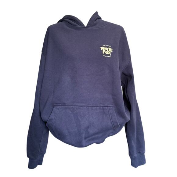 White Fox With Love For You Navy Hoodie Yellow Graphic Fleece Lined Size M/L - Picture 2 of 6